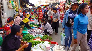 Cambodian Routine Fresh Food Market - Fresh Vegetable, Fish, Meat, Prawn, Jackfruit,​ Snacks & More