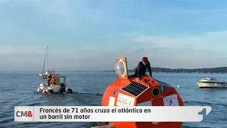 Francés de 71 años cruza el atlántico en un barril sin motor