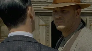 Lawless (2012) - Forrest's (Tom Hardy) first run into Rakes (Guy Pierce)