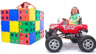 Max and Katy play with ride-on MonsterTruck car