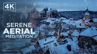 Snowy Village Tranquility: A Serene Aerial Escape for Relaxation