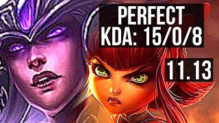 SYNDRA vs ANNIE (MID) | 15/0/8, Legendary, 6 solo kills, 1.1M mastery | NA Diamond | v11.13