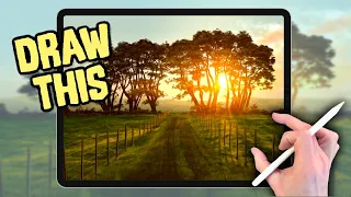 IPAD PAINTING MADE EASY - Trees in Fields sunset landscape Procreate tutorial