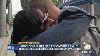 Soldier surprises family at sister's middle school graduation in Escondido