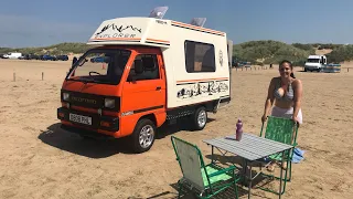 Bedford Rascal RomaHome Restored Campervan on Ainsdale Beach Southport