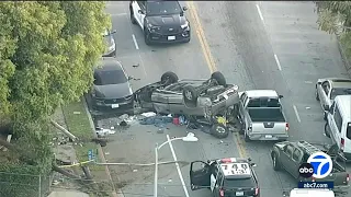 Bicyclist killed during police chase that ended in rollover crash in South Los Angeles