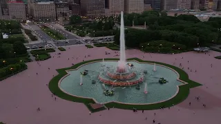 Buckingham Fountain Evening Lights & Music - Drone Video - Chicago, Grant Park