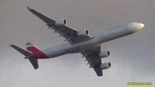 Iberia A340 Airbus taking off from JFK with wing vortices