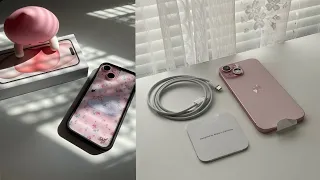 ପ꒰ ˶• ༝ •˶꒱ଓ 🌸🤍 iphone 15 (pink) — unboxing, setup, phone case 🦢🎀💐