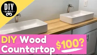 🍒 How to DIY Make a Beautiful Custom **Wood Countertop for Your Bathroom Vanity**➔ Step-by-Step!