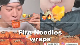 Fire Noodles Wraps 🥵🔥 [ASMR/MUKBANG] | [big bites/eating sounds]😩