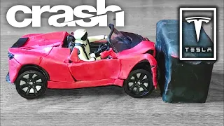 Crash Test Tesla Roadster of Elon Musk’s made from plasticine clay