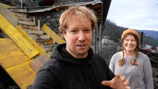 Building Floating Stairs and a Bathroom Wall at our off grid stone house
