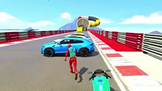 GTA V SPIDERMAN, GODZILLA x KONG - Epic New Stunt Race For Car Racing Challenge by Trevor and Shark