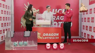 Dragon Lotto 6/39 Live Draw Result on 05/04/18