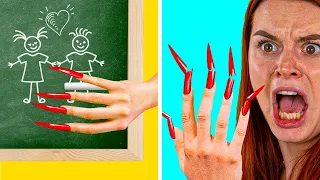 PROBLEMS GIRLS FACE WITH LONG NAILS  | Funny Struggles And Fails With Long Nails By 123 GO! Like