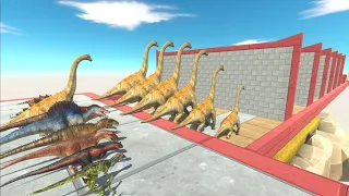 All Dinosaurs of Different Sizes in a Wall Block Race - Animal Revolt Battle Simulator