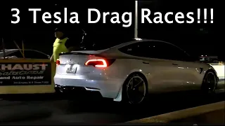 Tesla Model 3 Performance drag races 3 modified cars on the strip!