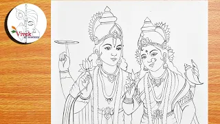 How to draw Lord Vishnu with Laxmi Maa | Lord Vishnu Drawing Step by Step