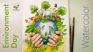 Environment Day 2023 Watercolor and Pen Illustration Step By Step Drawing & Painting Video