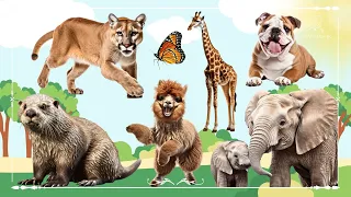 Sound Of Cute Animals, Familiar Animals: Cougar, Giraffe, Dog, Otter, Alpaca & Elephant