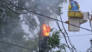 GREEN BROOK NEW JERSEY TRANSFORMER FIRE 9/7/18 SOMERSET COUNTY PSEG GOES TO WORK