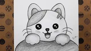 How to Draw Easy Cute Cat Picture with Pencils Step by Step
