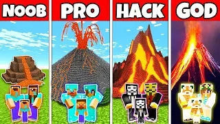 Minecraft: FAMILY VOLCANO HOUSE BASE BUILD CHALLENGE - NOOB vs PRO vs HACKER vs GOD in Minecraft