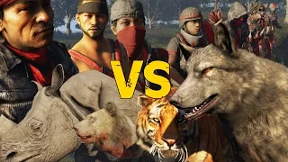 Far Cry 4 - Royal Soldiers VS Wild Animals - AI Battle