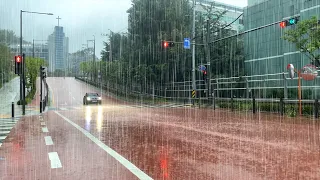 (4K) Walking in Heavy Rain | Thunder | Sounds for Relaxation | Seoul S.Korea | 폭우 거센 빗소리