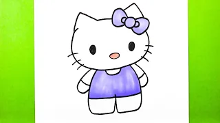 how to draw easy hello kitty, step by step tutorial hello kitty drawing, easy drawings for kids