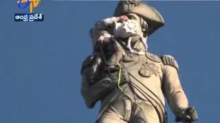 Clean air Protesters Put Masks on Nelson's Column and Other London Statues