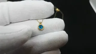 14K Real Solid Gold Lucky Evil Eye Pendant Necklace , Turkish Evil Eye - GoldNX42