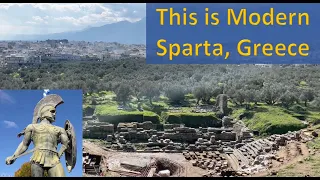 Modern SPARTA today. Town, Leonidas, Mystras, Greece.