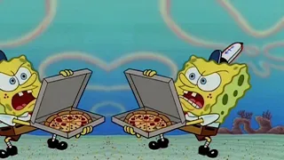 Spongebob trying to get pizza from spongebob
