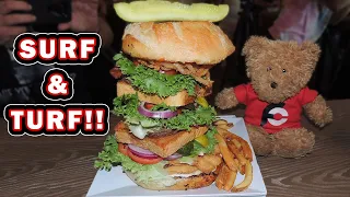 Crabby Joe's Surf N Turf Burger Challenge!! (From Man vs Food)