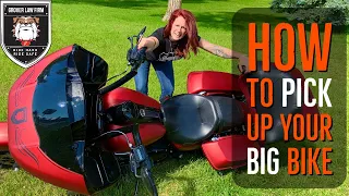 How to pick up BIG Motorcycle -Girl Picks up Huge fallen bike
