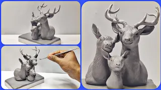 DIY Clay animals : I Made A Cute Animals family using Clay , easy clay animals, Clay deer family