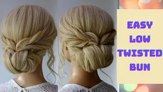 Easy low twisted bun updo - quick hairstyles
