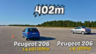 402m: Peugeot 206 1.6 HDI vs 1.6 16v