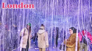 London Walk, London You Have Never Seen Before! Canary Wharf Winter Lights. London City Walk. 4K