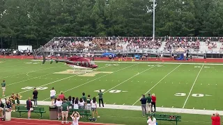 A helicopter landed on our football field