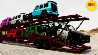 Flatbed Trailer Mercedes Cars Transportation with Truck - Pothole vs Car #07- BeamNG.Drive