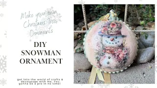 Cute Snowman Ornament Decoupage Tutorial. Christmas Decor DIY