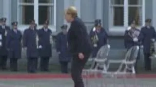 Official welcome ceremony as Merkel visits Belgium