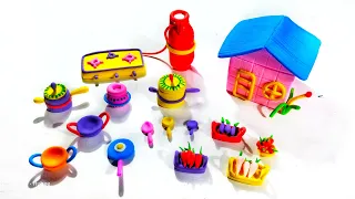 Diy How to Make Polymer Clay Miniature House, Barbie Mini House Making, Kitchen Set, RD