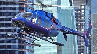 Bell 407 helicopter landing and takeoff at New York East 34th heliport