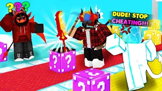 2 YouTubers FACED Me In An EXTREME Lucky Block RACE... (ROBLOX BEDWARS)