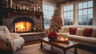 Cozy Christmas Log Cabin - Relaxing Fireplace Ambience and Blizzard Sound for deep sleep