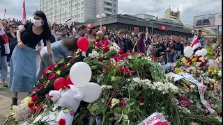 Прощание с погибшим на протестах в Минске